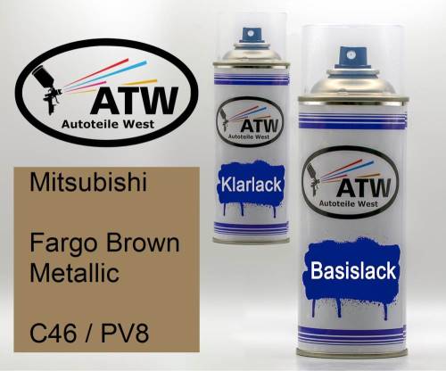 Mitsubishi, Fargo Brown Metallic, C46 / PV8: 400ml Sprühdose + 400ml Klarlack - Set, von ATW Autoteile West.